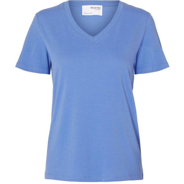 Selected klassisk t-shirt med v-hals i ultramarine til kvinder