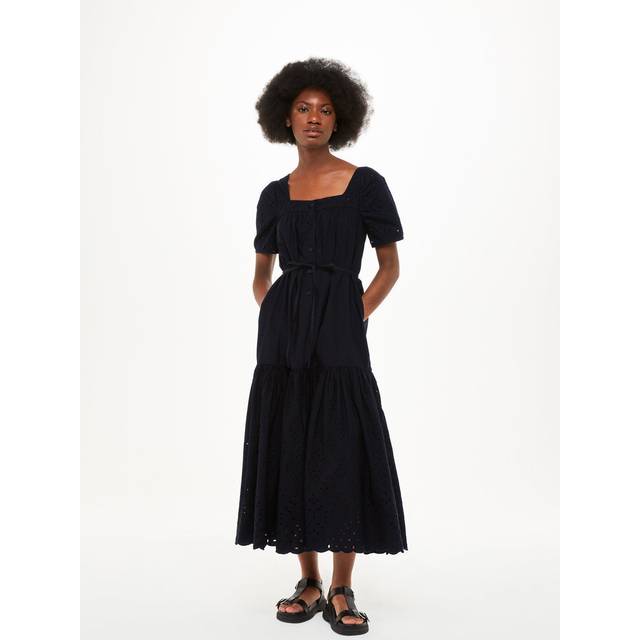 Whistles Womens Black Broderie Square-neck Puff-sleeve Cotton Midi Dress 6 - BLACK