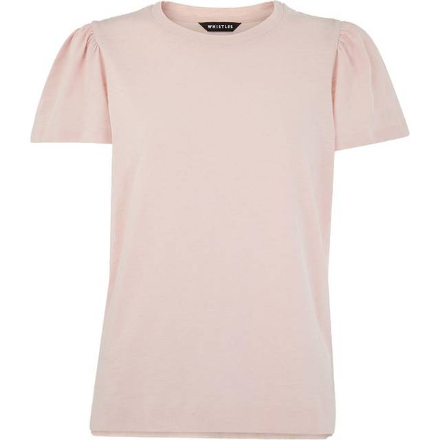 Whistles Womens Pale Pink Frill-sleeved Round-neck Cotton-jersey T-shirt Xs - PALE PINK