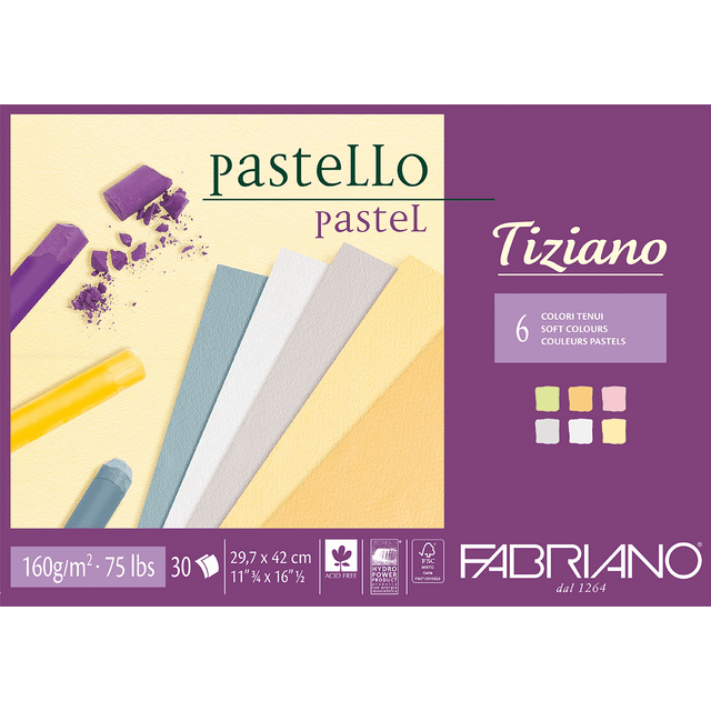 Fabriano : Tiziano : Pastel Pad : A4 : 30 Sheets : 6 Assorted Soft Colours