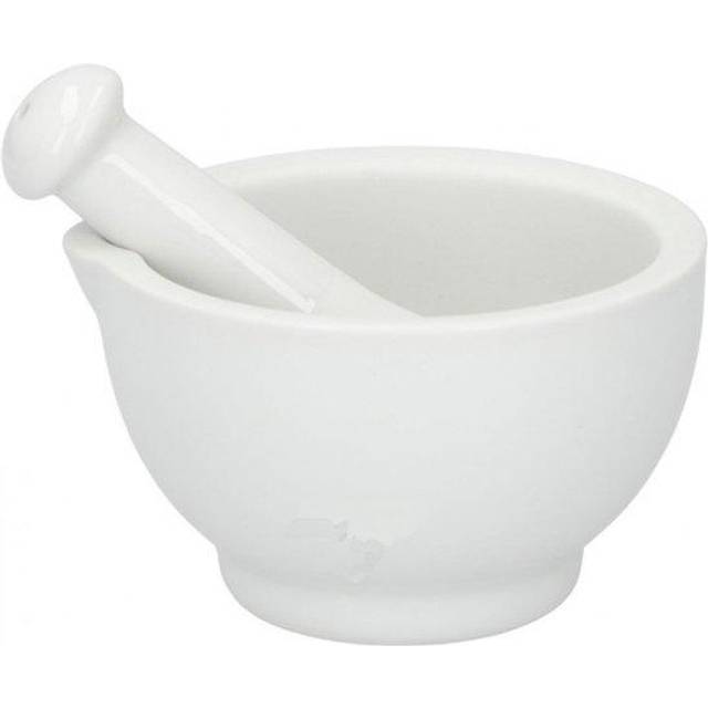 Alpina Mortar with spout and Pestle, White strong Ceramic