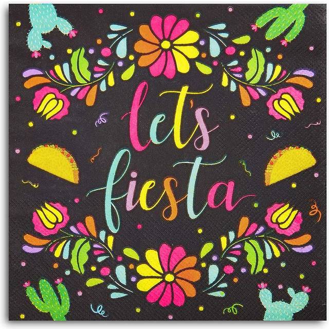 Sparkle and Bash 100 Pack Let's Fiesta Party Napkins for Kids Birthday  Cinco de Mayo Decorations (Black  6.5 Inches)
