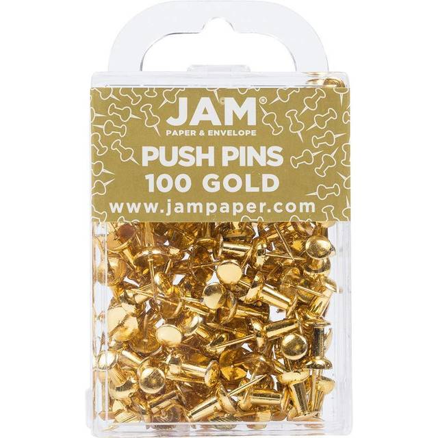JAM PAPER Colorful Push Pins - Gold Pushpins - 100/Pack