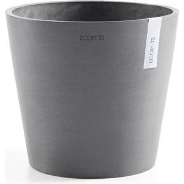 "Ecopots Amsterdam Durable Indoor/Outdoor Modern Round Recycled Plastic Planter Flower Pot  Grey  12"""""""""