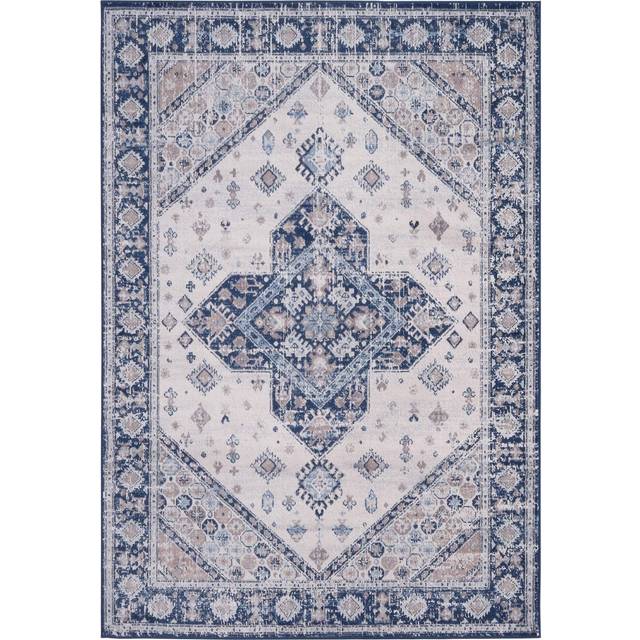 Traditional Persian Design Area Rug in Navy Blue Moroccan Boho Style Non-Shedding Short Pile Stain-Resistant Soft Bordered Carpet for Living Room Bedr - 160cm x 230cm