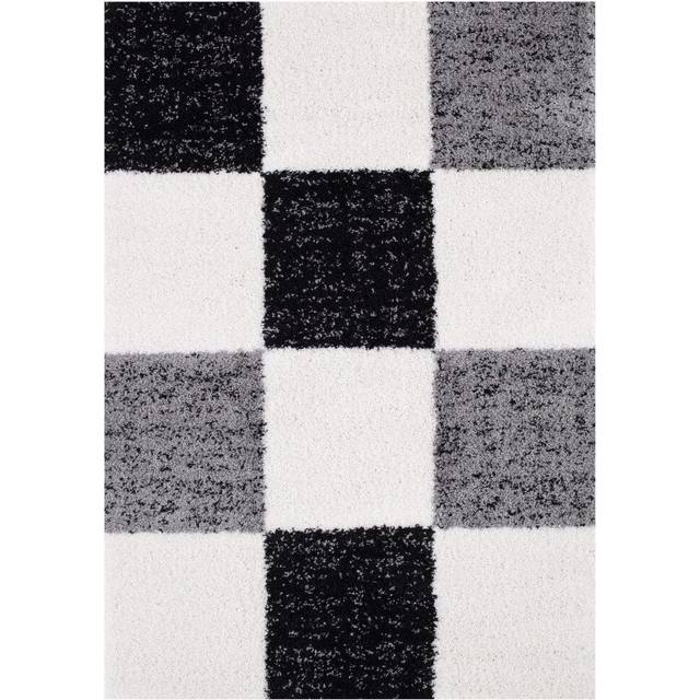 THE RUGS Fluffy & Soft Shaggy Rugs Living Room Rug in Grey - Elegant Geometric Design Carpets For Bedrooms & Kitchen | 381 | Size: 60cm x 110cm