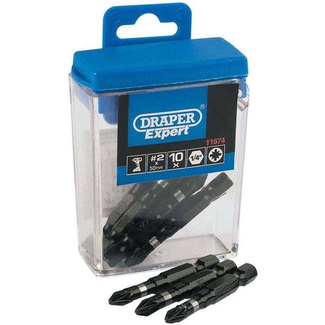Draper Expert Impact Bit Set PZ2 x 50mm (10 Pack) in Black Plastic