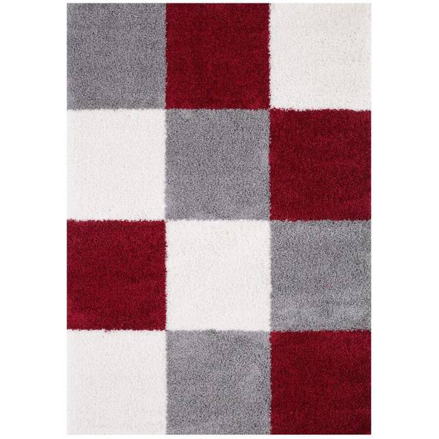 THE RUGS Fluffy & Soft Shaggy Rugs Living Room Rug in Red - Elegant Geometric Design Carpets For Bedrooms & Kitchen | 381 | Size: 120cm x 170cm
