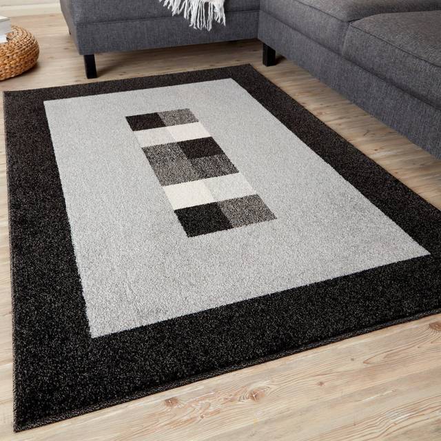 The Rugs Modern Luxury Fluffy Geometric Rug In Grey & Black 60X240Cm, Grey