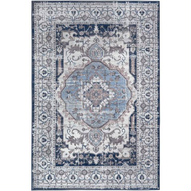 Traditional Persian Design Area Rug in Navy Blue Moroccan Boho Style Non-Shedding Short Pile Stain-Resistant Soft Medallion Design Carpet for Living R - 80cm x 150cm