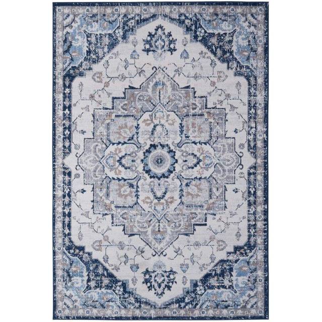 Traditional Persian Design Area Rug in Navy Blue Vintage Moroccan Style Non-Shedding Short Pile Stain-Resistant Soft Boho Carpet for Living Room Bedro - 200cm x 290cm