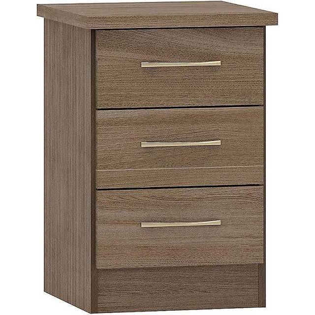 Seconique Nevada 3 Drawer Rustic Oak Effect Bedside Table - Brown - 3 Drawers