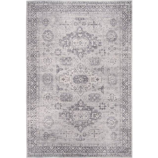 Traditional Persian Nomad Design Area Rug in Navy Blue Moroccan Boho Style Non-Shedding Short Pile Stain-Resistant Soft Carpet for Living Room Bedroom - Grey - 80cm x 150cm