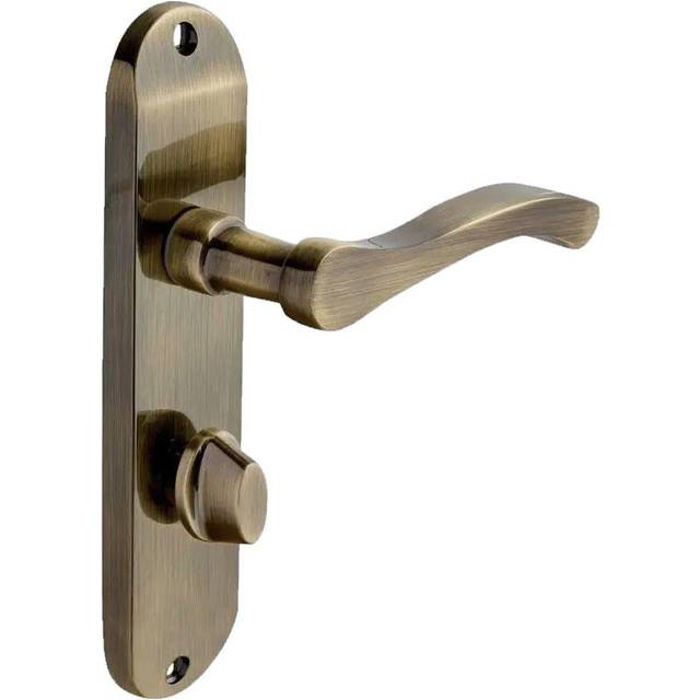 Capri Bathroom Lever Door Handle on Backplate - Antique Brass - Thumb Turn Lock - Pair - Designer Levers