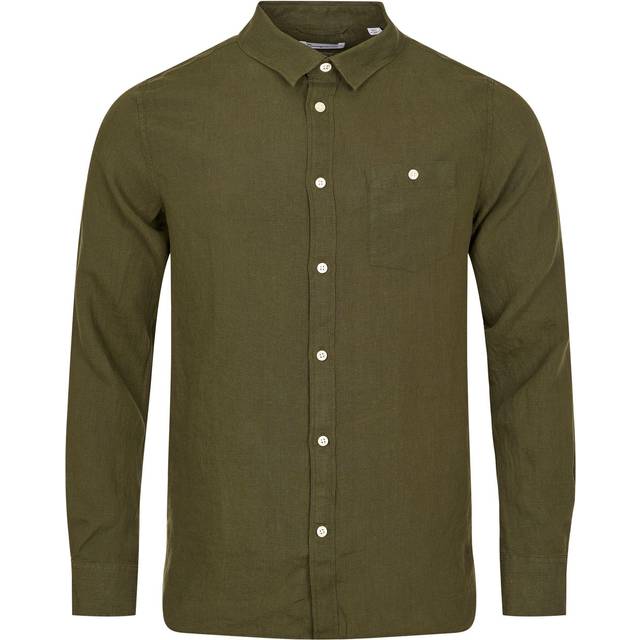 Knowledge Cotton Apparel Custom fit Linen Shirt Gots/vegan Herr Långärmade Skjortor Stl. XL - Från Magasin - Grøn (XL)