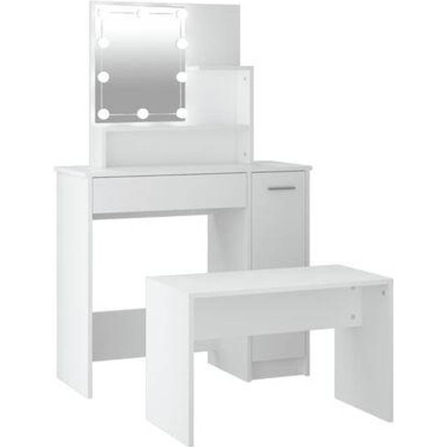 vidaXL Dressing Table Set with LED Concrete Grey Engineered Wood Makeup Table