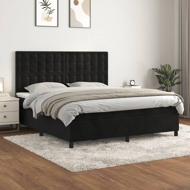 Ramsäng med madrass svart 180x200 cm sammet