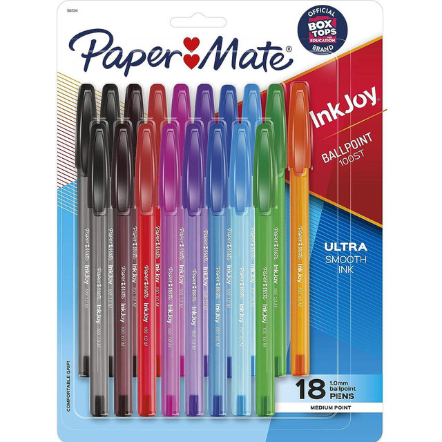 Paper Mate InkJoy 100ST Ballpoint Pens  Medium Point (1.0mm)  Assorted  18 Count