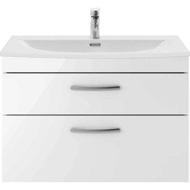 Nuie Athena 800 Wall Hung 2-drawer Vanity & Curved Basin - Gloss White, White