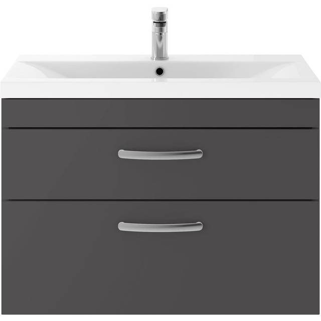 Nuie Athena 800 Wall Hung 2-drawer Vanity & Minimalist Basin - Gloss Grey, Grey
