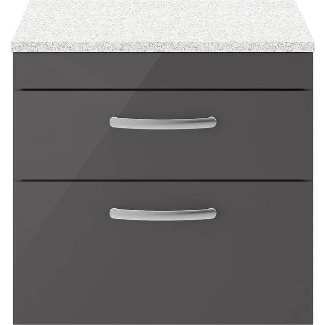 Nuie Athena 600 Wall Hung 2-drawer Vanity & Sparkling White Worktop - Gloss Grey, Grey