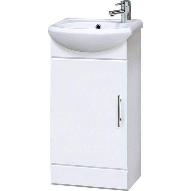 nuie Mayford Single Door Compact Floor Standing Vanity Unit With Ceramic Basin Gloss White 400mm