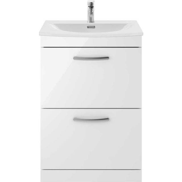 Nuie - Athena Floor Standing 2-Drawer Vanity Unit with Basin-4 600mm Wide - Gloss White