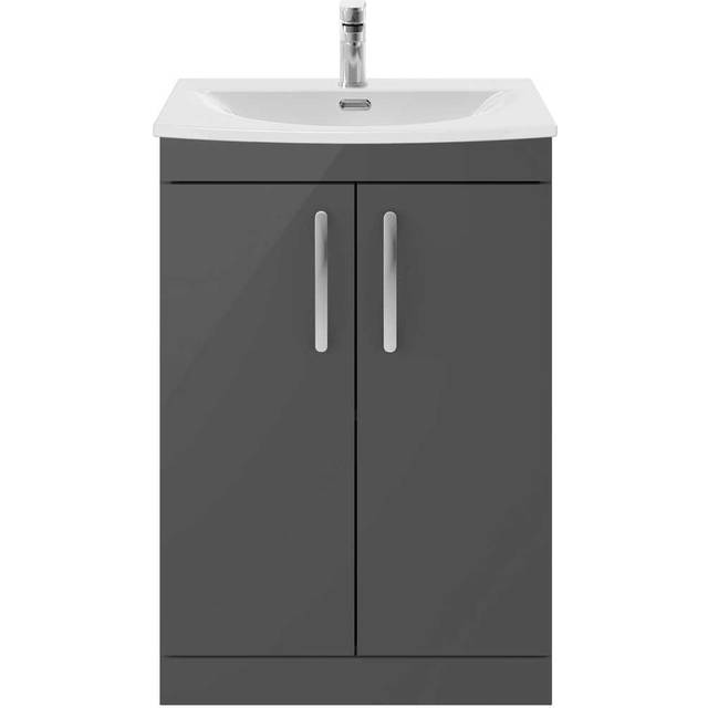 Nuie Athena 600 Floor Standing 2-door Vanity & Curved Basin - Gloss Grey, Grey