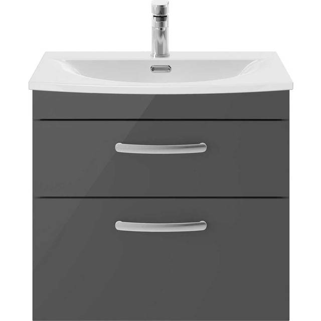 Nuie Athena 600 Wall Hung 2-drawer Vanity & Curved Basin - Gloss Grey, Grey