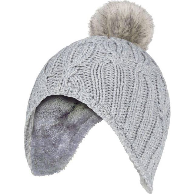 (Cloud Grey) Heat Holders - Girls Cable Thermal Winter Pom Pom Hat & Mittens Set