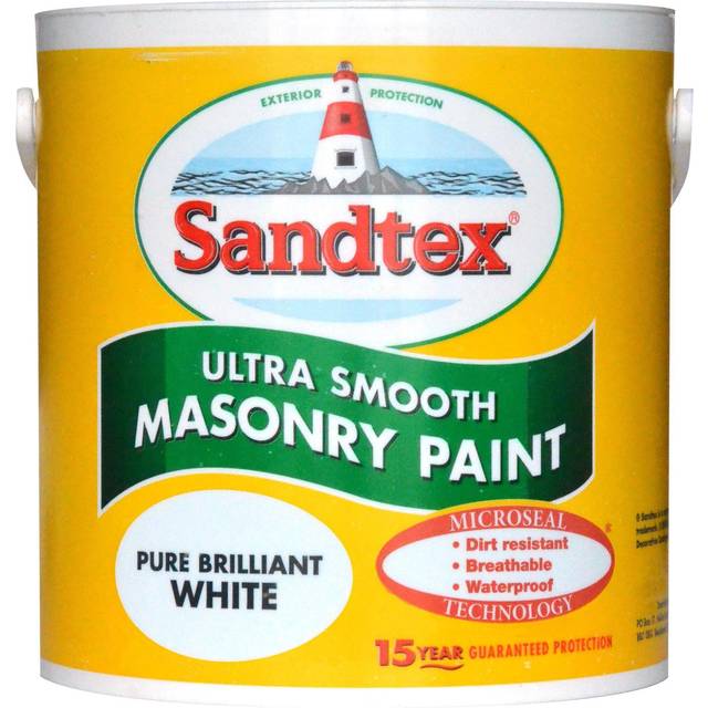Sandtex Microseal Smooth Masonry Paint, Pure Brilliant White 2.5L, 15 Yr Protection, Paints, Wall and Ceiling Paints