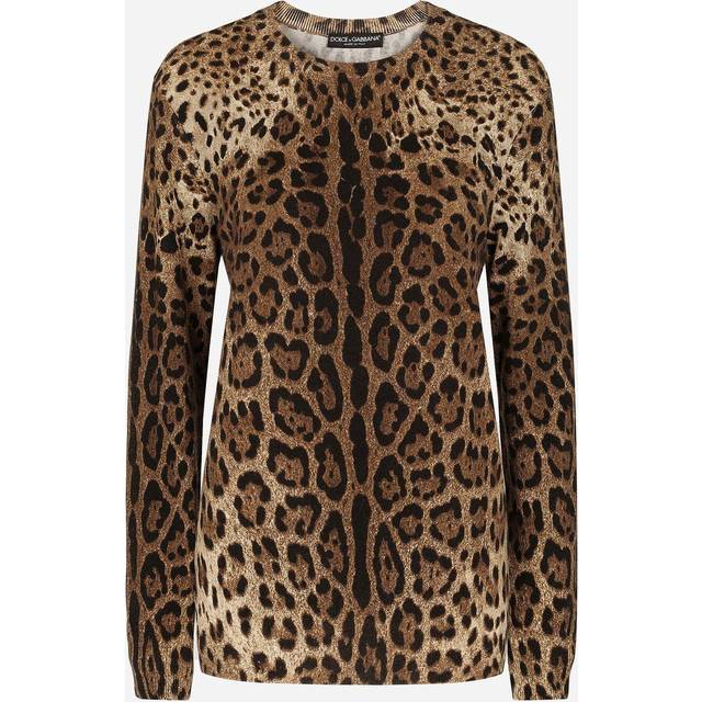 Dolce & Gabbana, Sweatshirts & Hoodies, Dam, XS, Animalier Brun Kaschmirtröja - brown (XS)