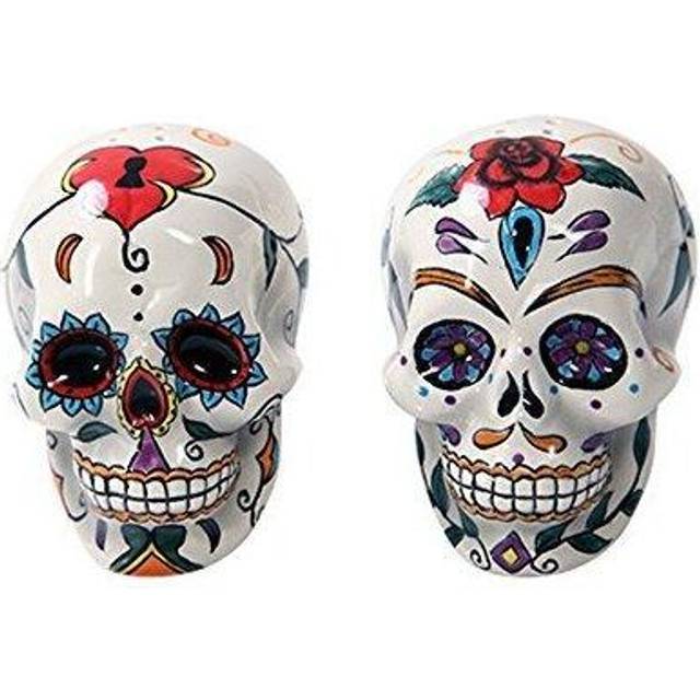Pacific Giftware Day of The Dead Skulls Salt Pepper Shakers Figurine Home Decor, Multi-Colored, 5 x 2