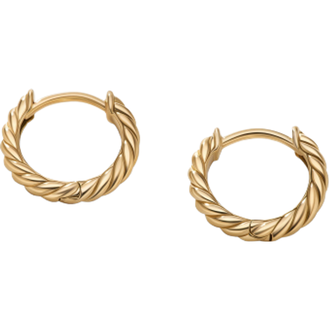 Sculpted Cable Micro Huggie Hoop Earrings in 18ct Yellow Gold, 10.7mm