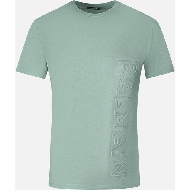 Balmain Mens Brand Embossed Logo Green T-Shirt - Size Small