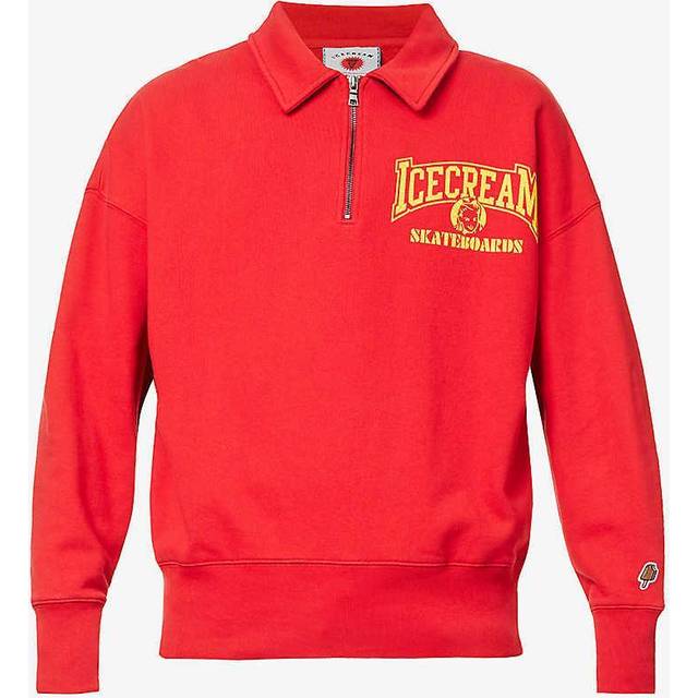 HALF ZIP COLLARED SWEATSHIRT - RED, XL