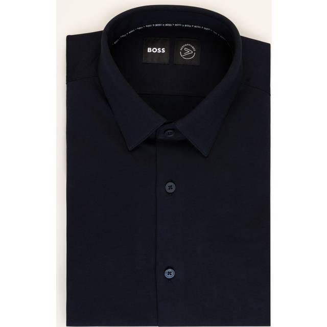 Slim-fit shirt in a performance-stretch cotton blend - Dark Blue
