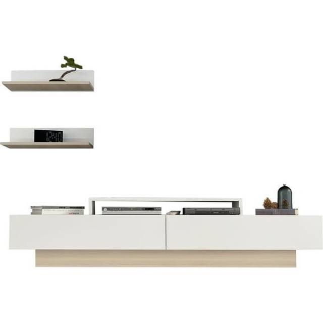 Decorotika Lusi 180 Cm Tv Unit With Shelves For Tvs Up To 71" - White And Coffee Galaxy, Multi
