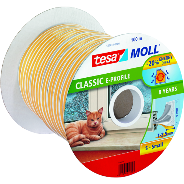 Rubber sealing tape TESA, white, for gaps 2-5 mm, 0.009 x 1 m