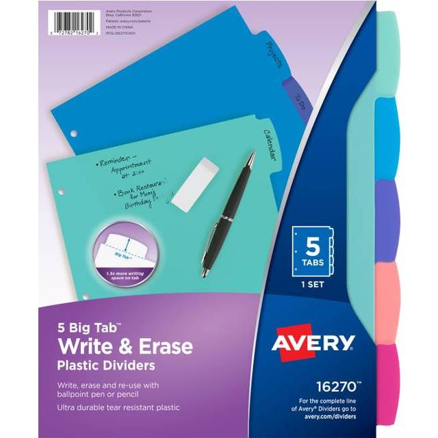 Avery Durable Plastic 8-Tab Write & Erase Big Tab Dividers for 3 Ring