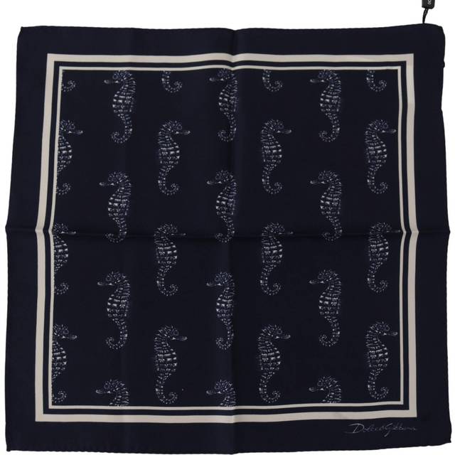 Dolce & Gabbana Blue Seahorse DG Printed Square Handkerchief Scarf