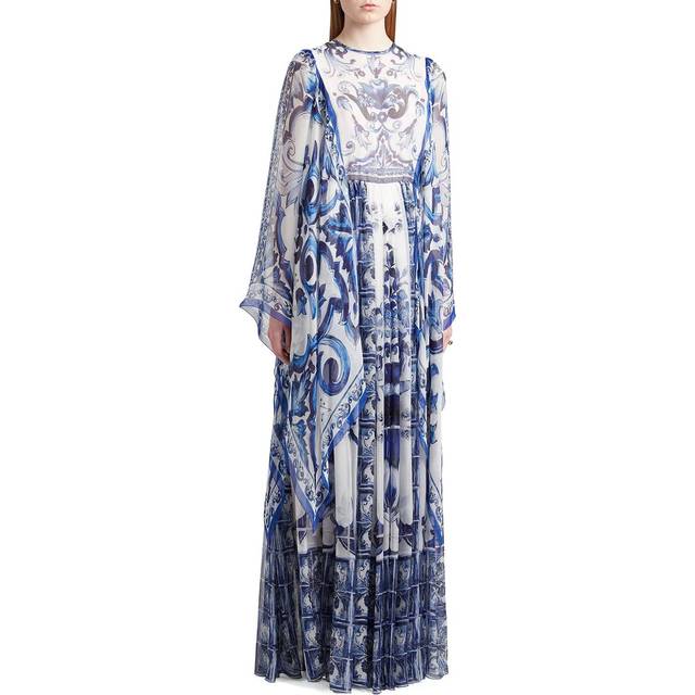 Dolce & Gabbana Long Majolica-print Chiffon Dress - Woman Dresses Blue Silk 42
