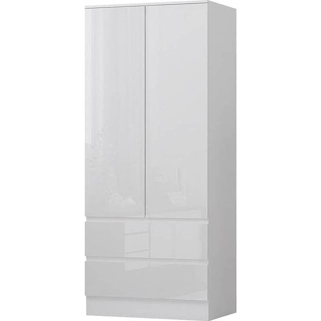 2 Door 2 Drawer Wardrobe White High Gloss Modern Furniture - White Gloss
