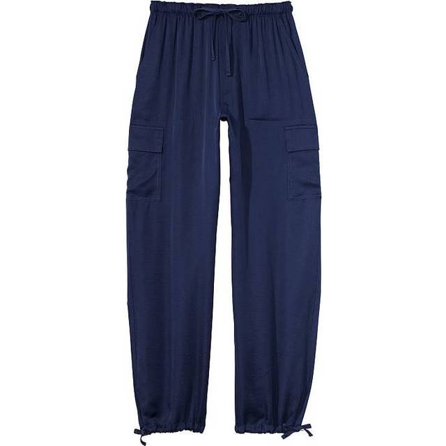 Victorias Secret PINK Midnight Navy Blue Satin Parachute Trousers - midnight navy blue satin - X-SMALL