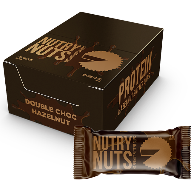 Nutry Nuts Peanut Butter Cups 12x42g Double Chocolate Hazelnut