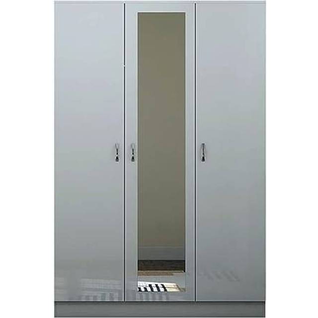 FWStyle 3 Door Mirrored Large Triple Wardrobe High Gloss White