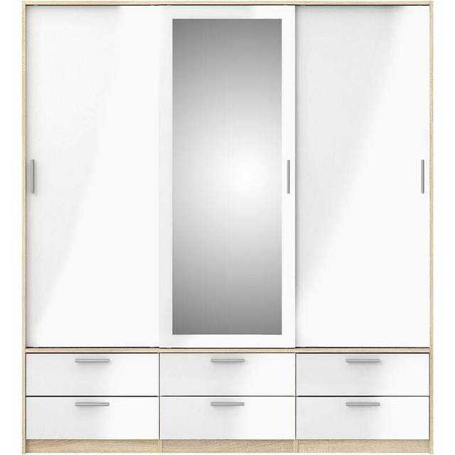 Indoor Furniture Group Wardrobe 3 Doors 6 Drawers In Oak Effect With White High Gloss, White