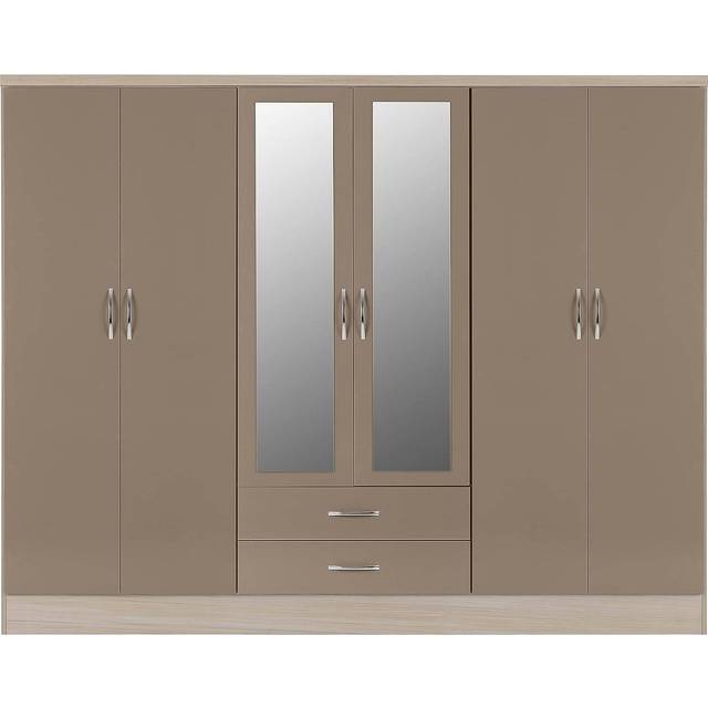 Nevada 6 Door 2 Drawer Mirrored Wardrobe in Oyster Gloss
