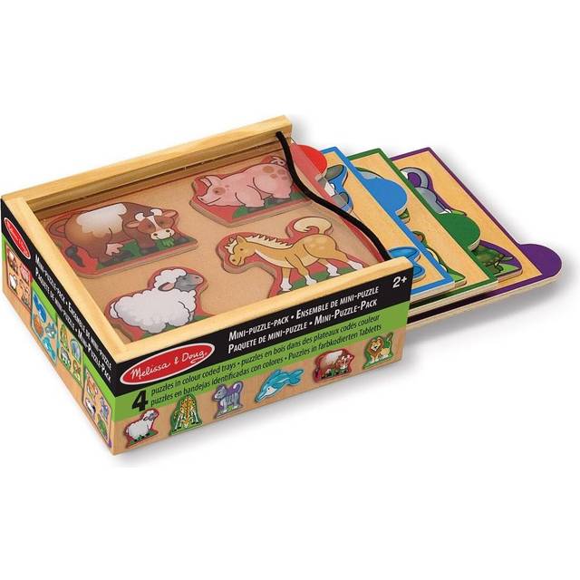 Melissa & Doug Animals Wooden Mini-Puzzle Set With Storage and Travel Case