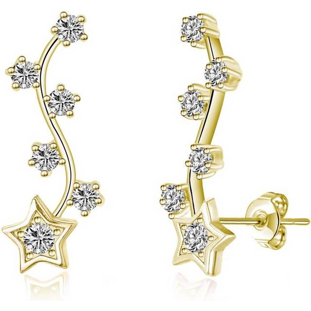 Gold Plated Star Climber Earrings Created with Swarovski Crystals